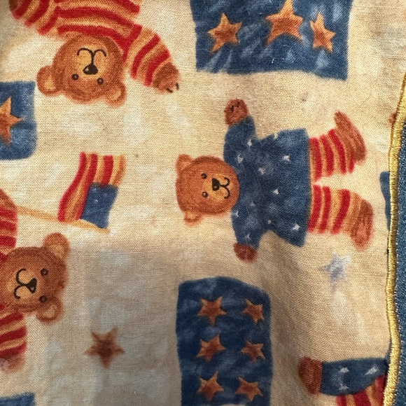 Vintage Y2K Quaker Factory Patriotic Teddy Bear Themed Blue Denim Shirt Medium - Picture 4 of 6